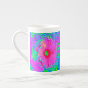 Psychedelische Blume Rosa und Roter Hibiskus Prozellantasse