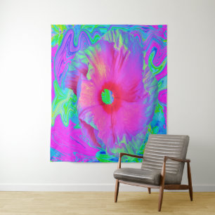 Psychedelische Blume Rosa und Roter Hibiskus Wandteppich