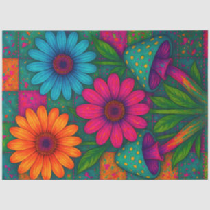 Psychedelische Blumen & Pilze Decoupage Seidenpapier