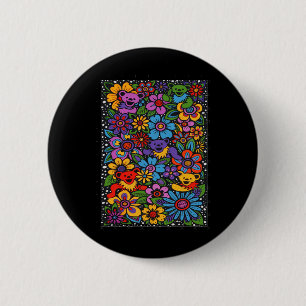Psychedelische Blumen Tanzende Bären Farbige Dankb Button