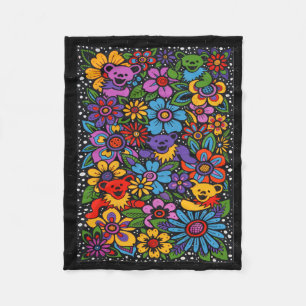 Psychedelische Blumen Tanzende Bären Farbige Dankb Fleecedecke