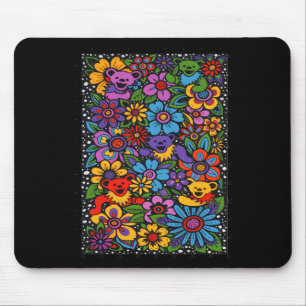 Psychedelische Blumen Tanzende Bären Farbige Dankb Mousepad