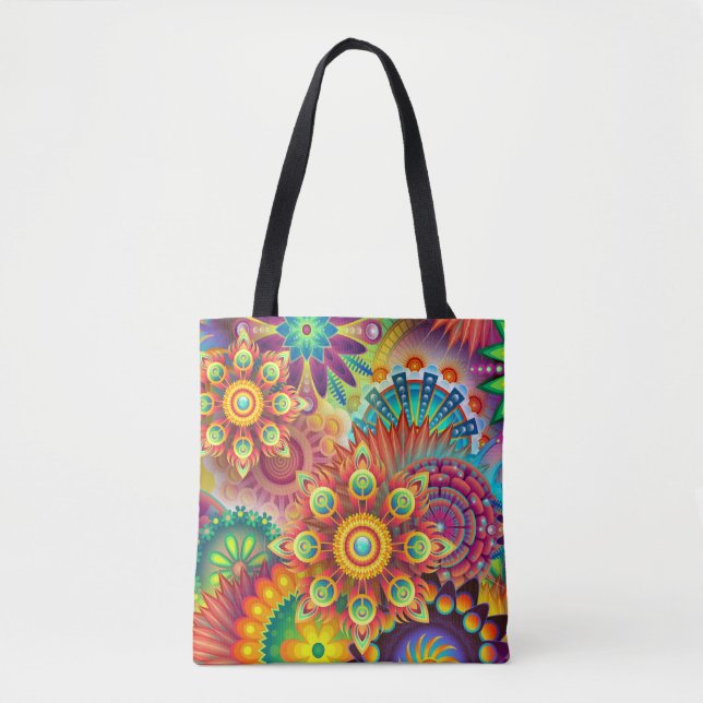 psychedelische Blumen-Tragetasche Tasche (Vorderseite)
