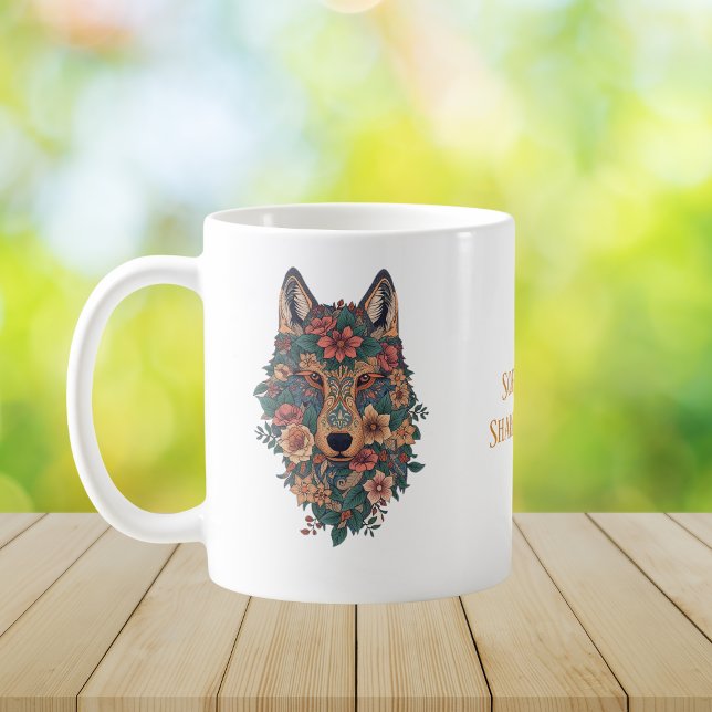 Psychedelische Boho-Blumen-Wolf-Kunst-Kaffee Kaffeetasse (Von Creator hochgeladen)