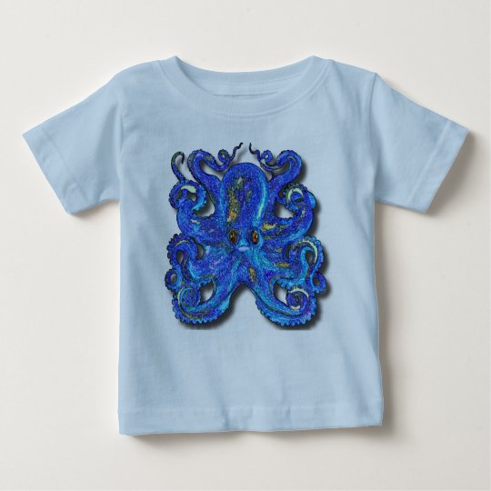 Psychedelische bunte blaue Krake mit Brown-Augen Baby T-shirt