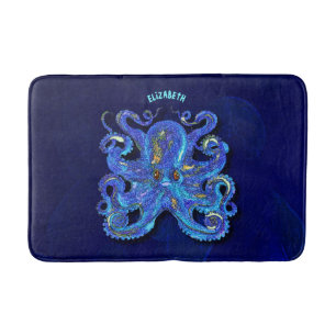 Psychedelische bunte blaue Krake mit Brown-Augen Badematte