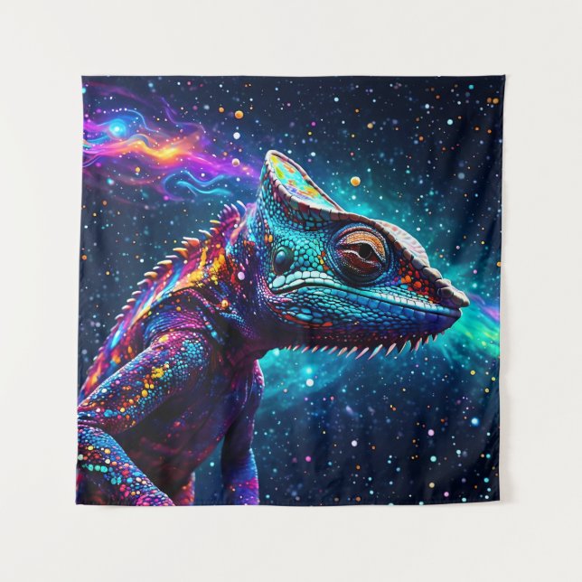 Psychedelische Chameleon MalGalaxien Wandteppich (Vorderseite)