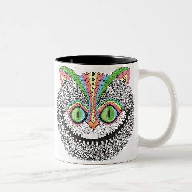 Psychedelische Cheshire-Katze Zweifarbige Tasse (Rechts)