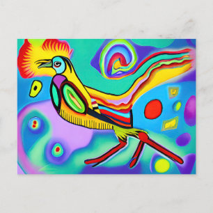 Psychedelische Cockerel: farbenfroher gestreibende Postkarte