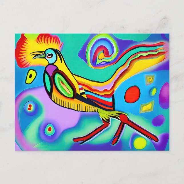 Psychedelische Cockerel: farbenfroher gestreibende Postkarte (Vorderseite)