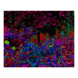 Psychedelische Crimson Red and Black Garden Sunris Poster