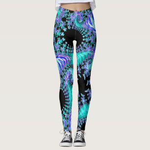 Psychedelische Cyan-Tentakel-Abstrakte-Fraktal-Kun Leggings