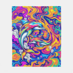 Psychedelische Delphine in Wirbel des Vividen Ozea Fleecedecke
