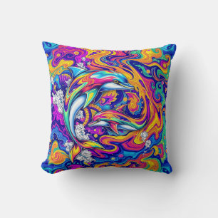 Psychedelische Delphine in Wirbel des Vividen Ozea Kissen