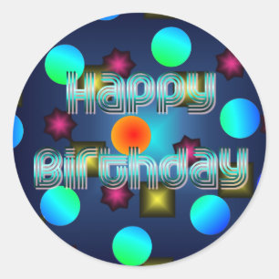 Psychedelische Dots Neon Happy Birthday Sticker