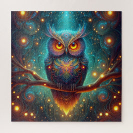 Psychedelische Eule in einem Kosmischen Wald