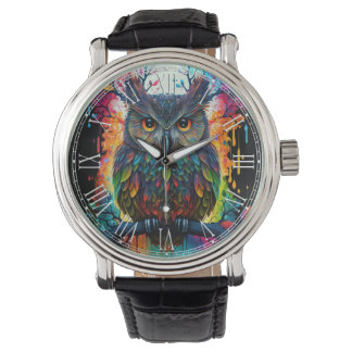 Psychedelische Fantasie Hippy Owl Armbanduhr