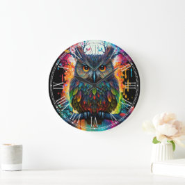 Psychedelische Fantasie Hippy Owl Große Wanduhr