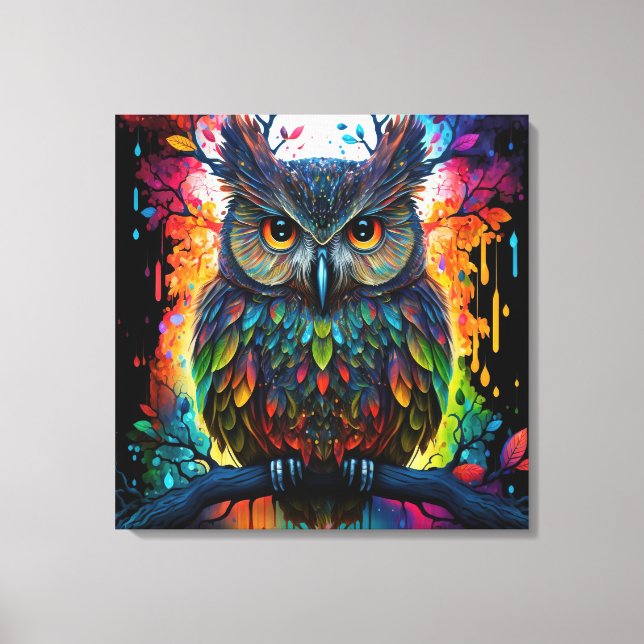 Psychedelische Fantasie Hippy Owl Leinwanddruck (Vorderseite)
