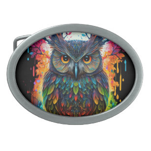 Psychedelische Fantasie Hippy Owl Ovale Gürtelschnalle