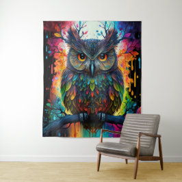 Psychedelische Fantasie Hippy Owl Wandteppich
