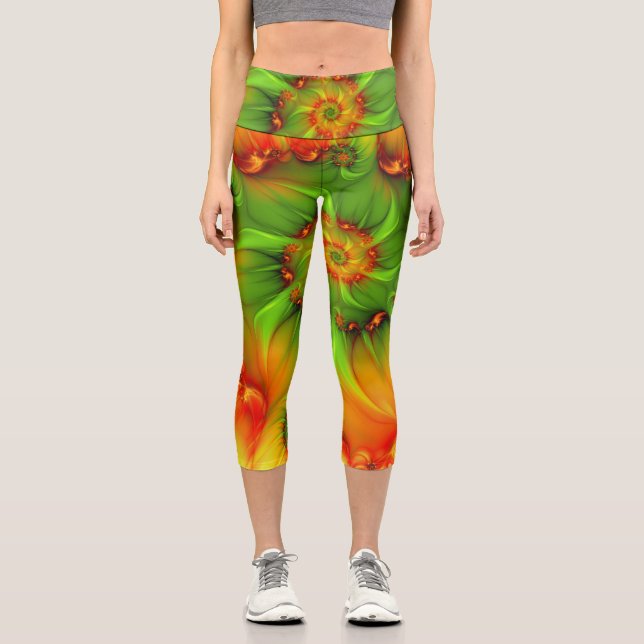 Psychedelische Farben Modernes Abstraktes Fraktal  Capri Leggings (Vorderseite)
