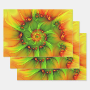 Psychedelische Farben Modernes Abstraktes Fraktal Geschenkpapier Set