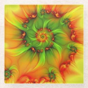 Psychedelische Farben Modernes Abstraktes Fraktal Glasuntersetzer