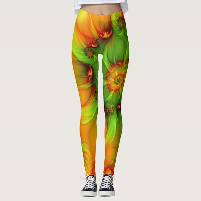 Psychedelische Farben Modernes Abstraktes Fraktal  Leggings (Vorderseite)