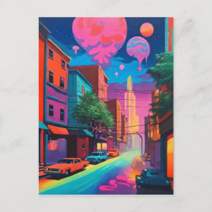 Psychedelische, farbenfrohe City Drippy Art Postkarte