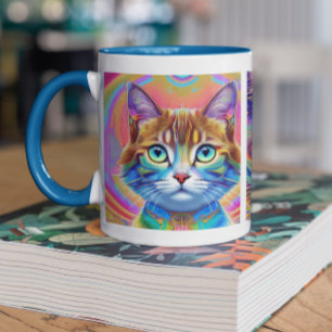 Psychedelische farbenfrohe königliche Katzen Tasse