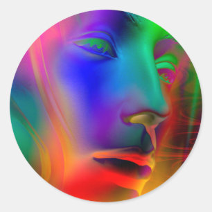 Psychedelische Frauen Gesicht Runder Aufkleber