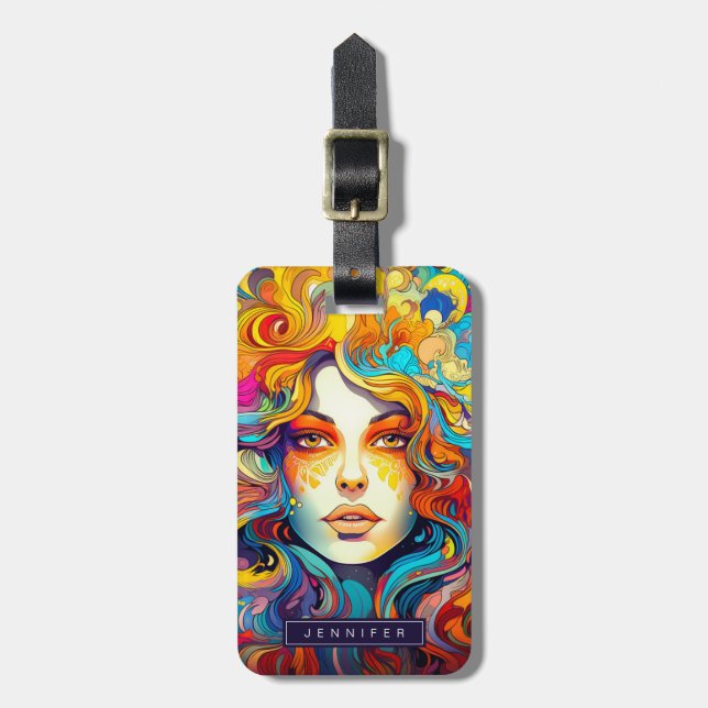 Psychedelische Frauentags Gepäckanhänger (Vorderseite vertikal)