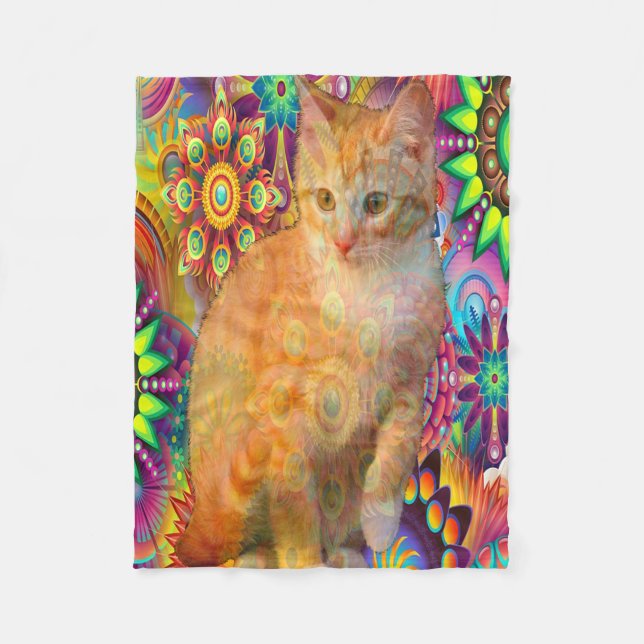 Psychedelische Gefärbte Krawatte Cat Fleecedecke (Vorderseite)