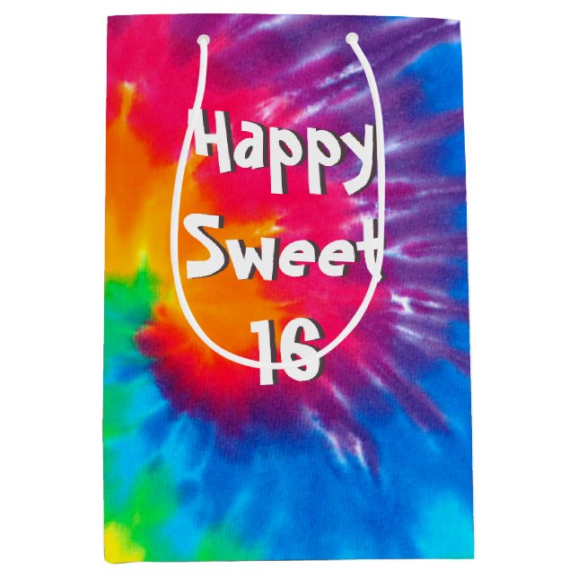 Psychedelische Gefärbte Krawatte Sweet 16 Mittlere Geschenktüte (Vorderseite)