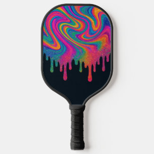 Psychedelische Glitterie Neon Tropfen Pickleball P Schläger