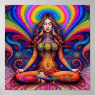 Psychedelische Goddess Rainbow Meditation Art Poster