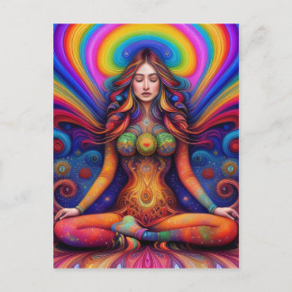 Psychedelische Göttin Regenbogen-Meditationskunst Postkarte