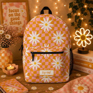 Psychedelische Groovy-Daisy-Karo, Y2K 90er Bedruckter Rucksack