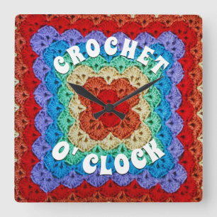 Psychedelische Häkelarbeit Quadratische Wanduhr