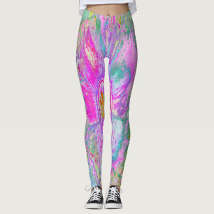 Psychedelische Hellrosa und Ultraviolette Hibiskus Leggings