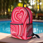 Psychedelische Herzkalligraphie Skriptnamen Pinks Bedruckter Rucksack<br><div class="desc">Ein trendiges Herzmuster mit Pastellpinken und Rot. Dieses Retro-Design wird durch das moderne Drehbuch mit einer funky, modernen Touch ergänzt. Fügen Sie Ihren Namen hinzu oder löschen Sie den Text für einen lustigen femininen Rucksack. Der Name ist ein angesagtes Skript in großer weißer Größe. Wenn Sie auf den Link "Anpassen"...</div>