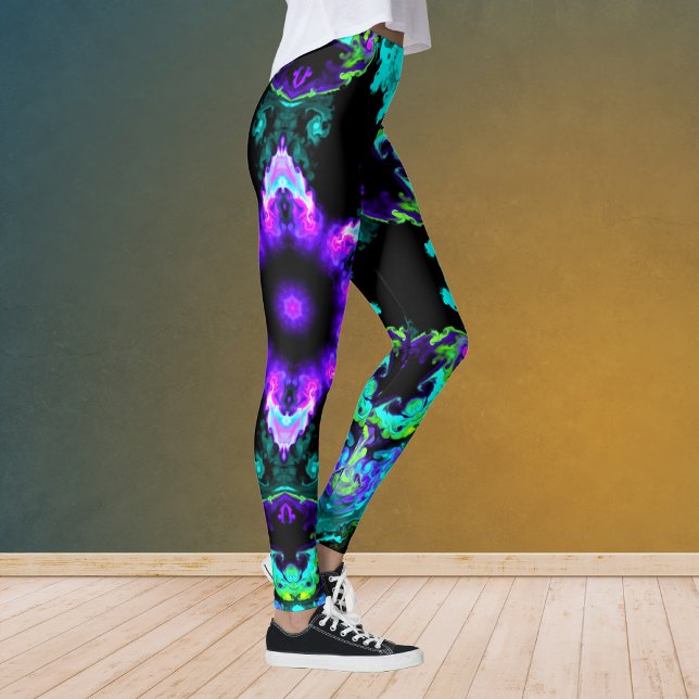 Psychedelische Hippie-Blume Lila Aquamarin und sch Leggings (Von Creator hochgeladen)