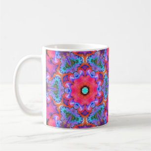 Psychedelische Hippie-Blume Rosa Blau und Orange Kaffeetasse