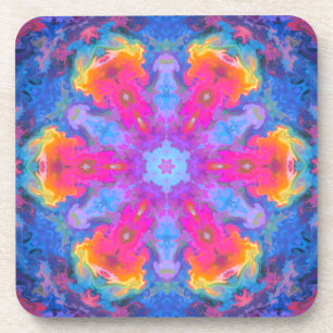 Psychedelische Hippie-Blume Rosa Gelb und Blau Getränkeuntersetzer