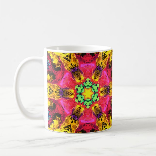 Psychedelische Hippie-Blume Rosa Gelb und Grün Kaffeetasse (Links)