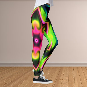 Psychedelische Hippie-Blume Rosa Gelb und Grün Leggings