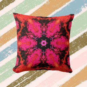 Psychedelische Hippie-Blume Rosa und Schwarz Kissen