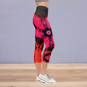 Psychedelische Hippie-Blume Rosa und Schwarze Legg Capri Leggings