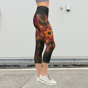 Psychedelische Hippie Gelb Leggings Rot und Orange